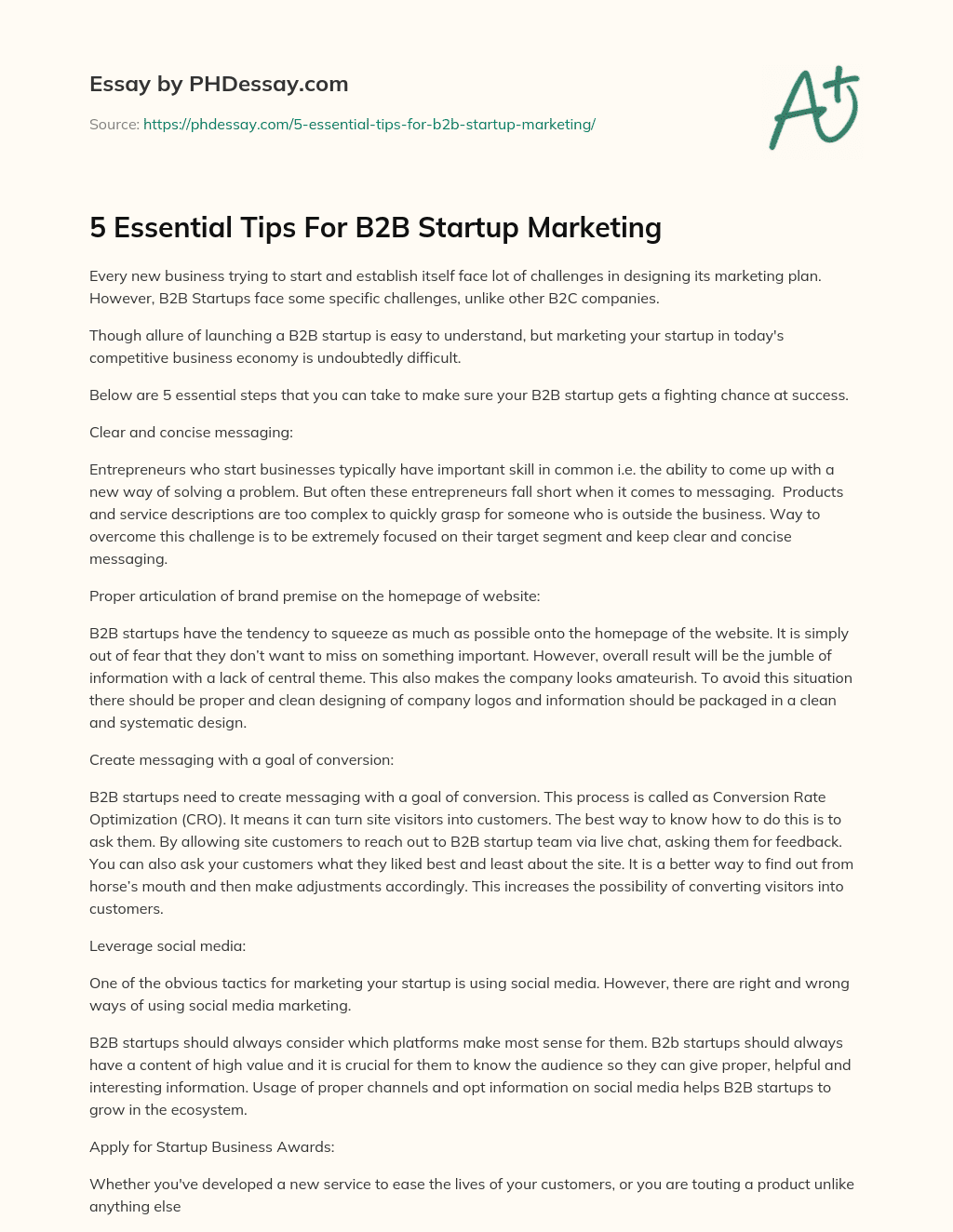 5 Essential Tips For B2B Startup Marketing essay