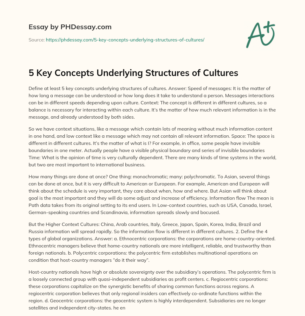 5 Key Concepts Underlying Structures of Cultures essay