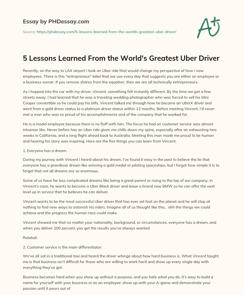 5 Lessons Learned From the World’s Greatest Uber Driver essay