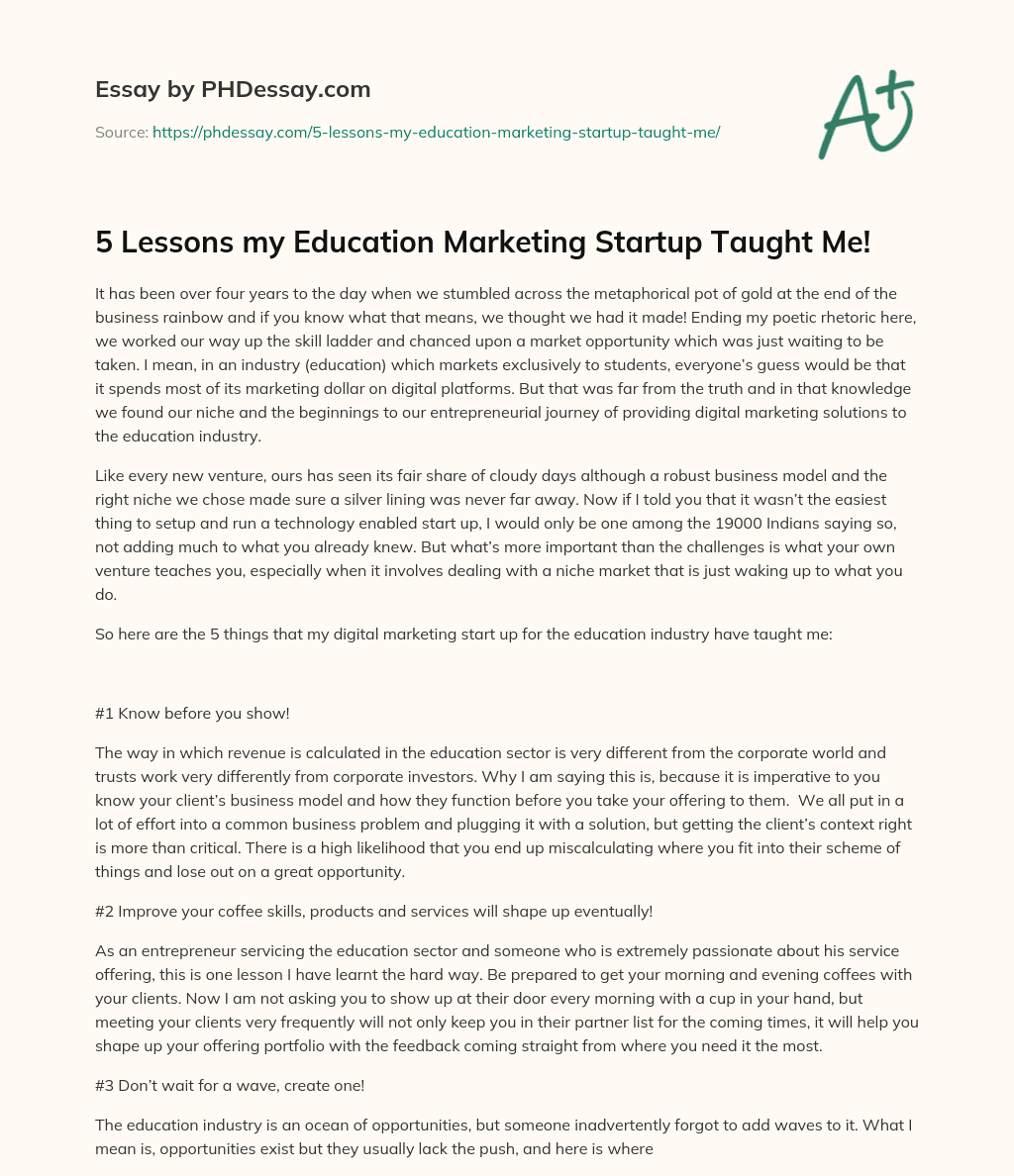5 Lessons my Education Marketing Startup Taught Me! essay