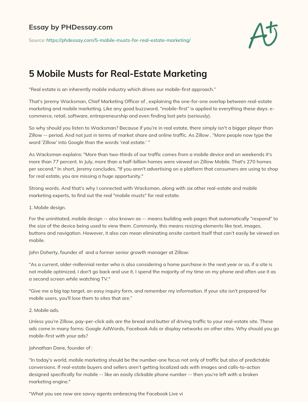 5 Mobile Musts for Real-Estate Marketing essay