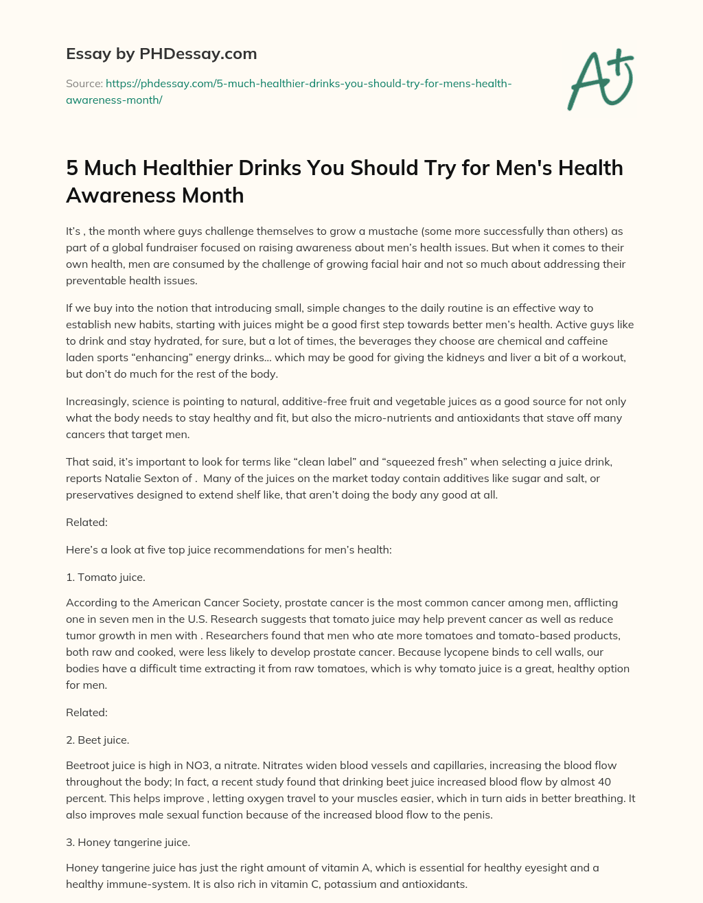 5 Much Healthier Drinks You Should Try for Men’s Health Awareness Month essay
