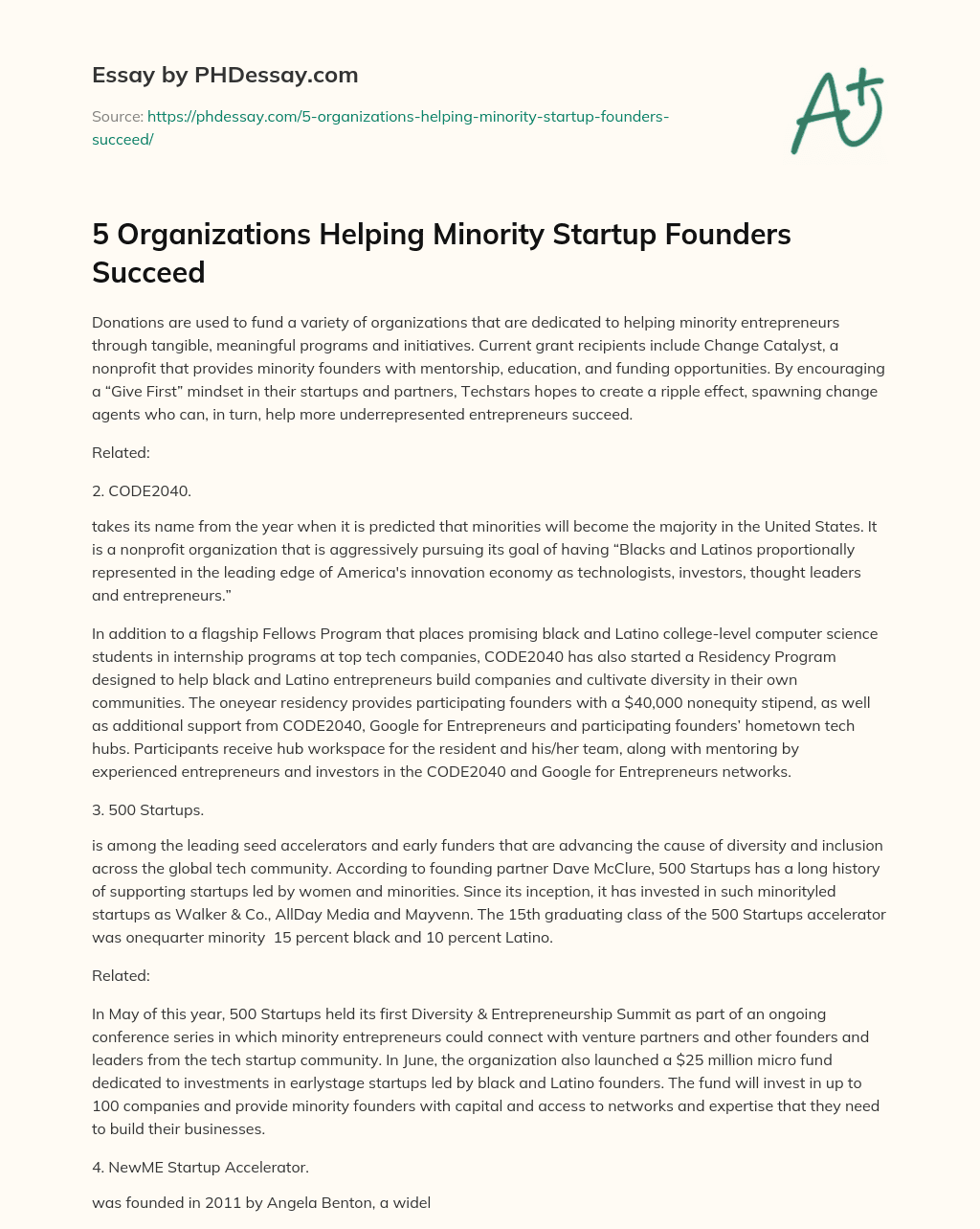 5 Organizations Helping Minority Startup Founders Succeed essay