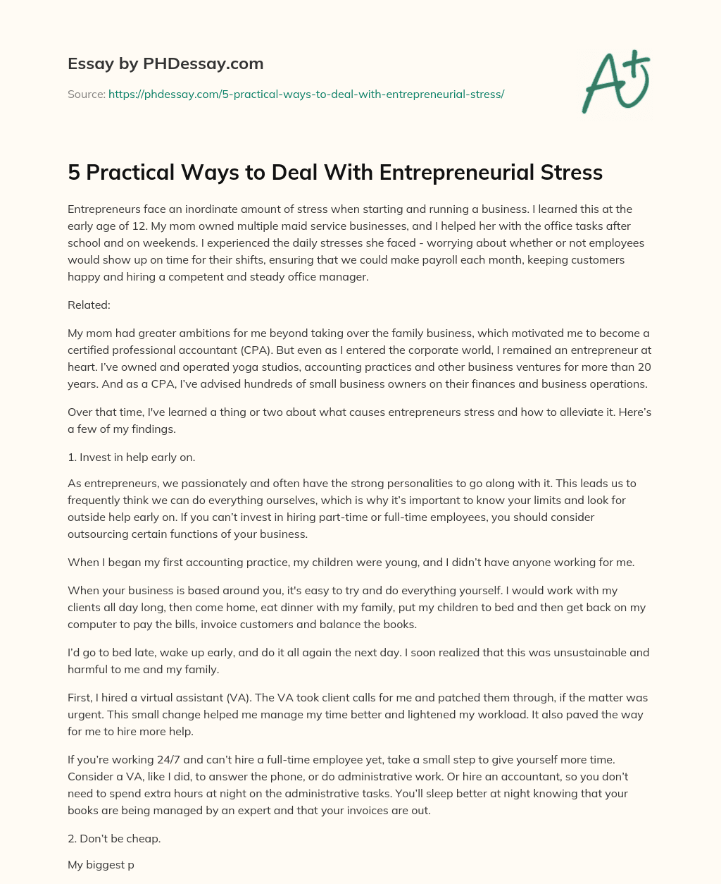 5 Practical Ways to Deal With Entrepreneurial Stress essay