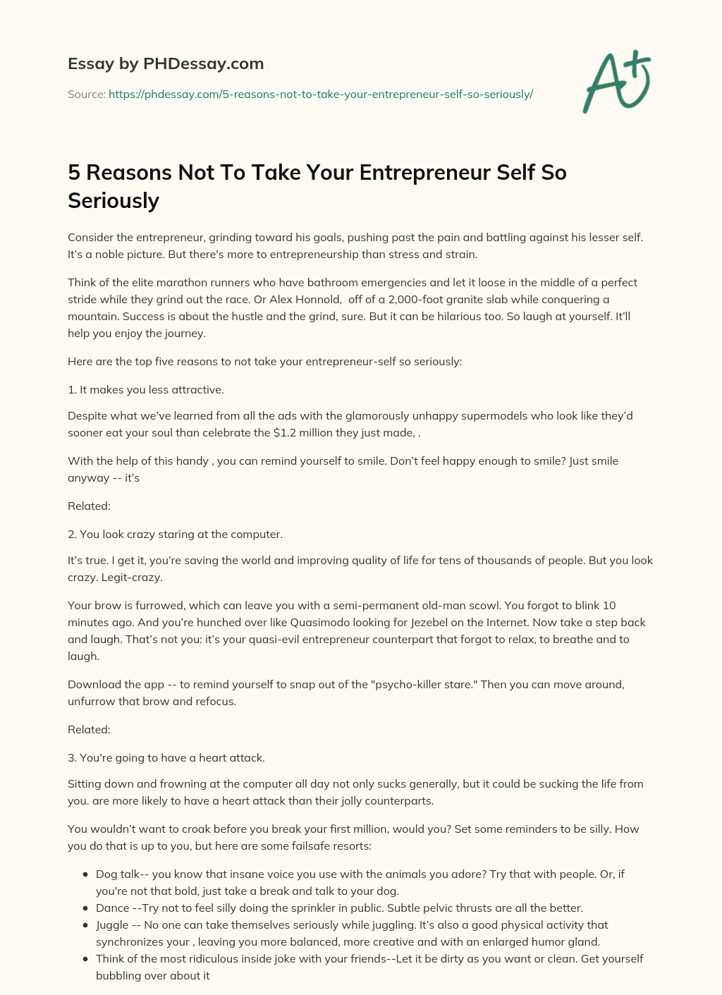 5 Reasons Not To Take Your Entrepreneur Self So Seriously essay