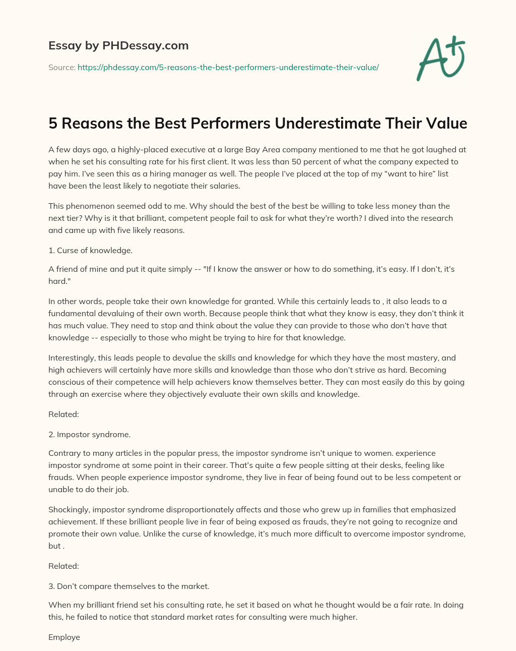 5 Reasons the Best Performers Underestimate Their Value essay