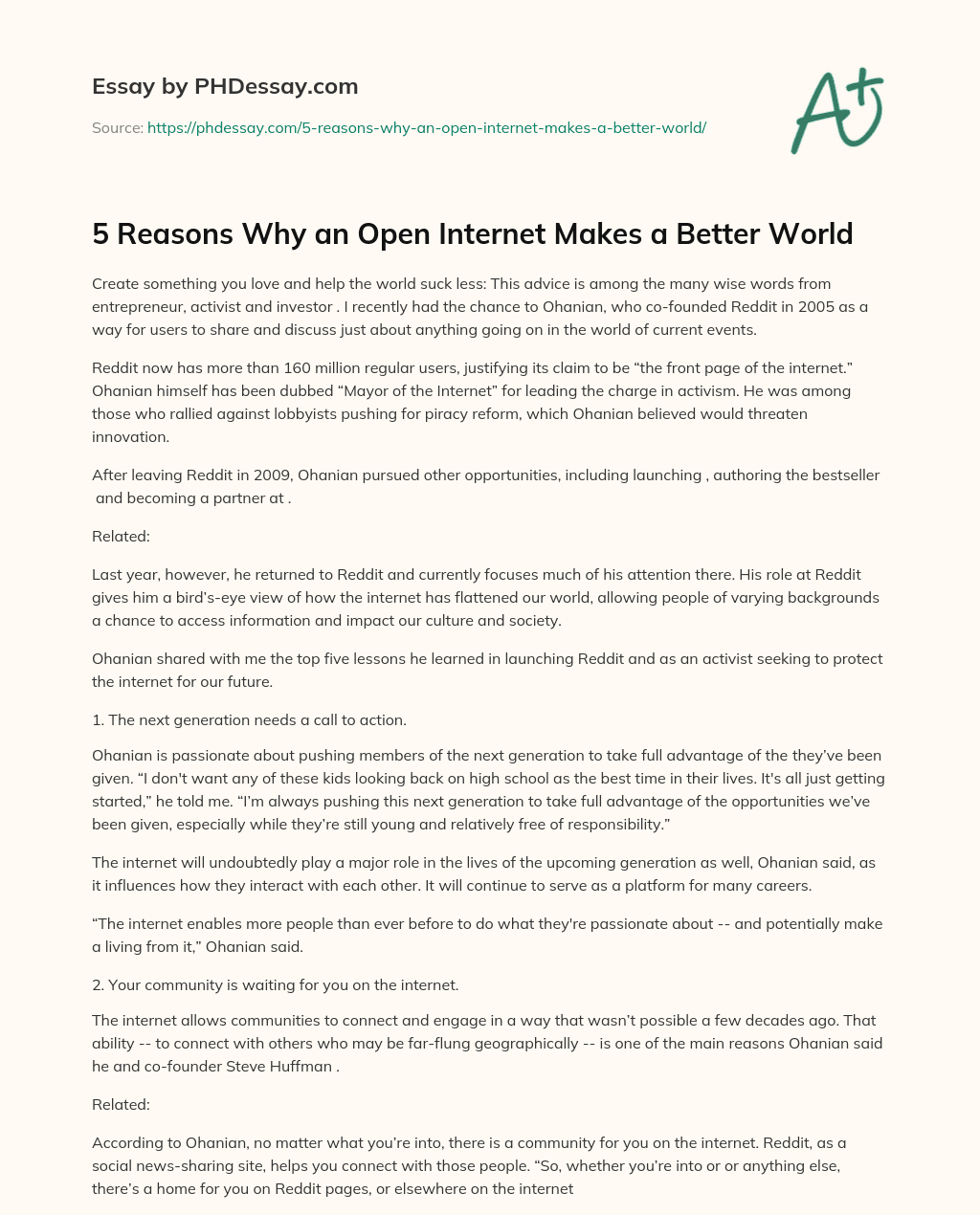 5 Reasons Why an Open Internet Makes a Better World essay