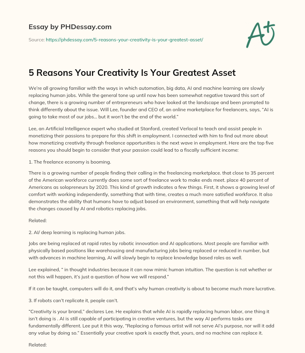 5 Reasons Your Creativity Is Your Greatest Asset essay