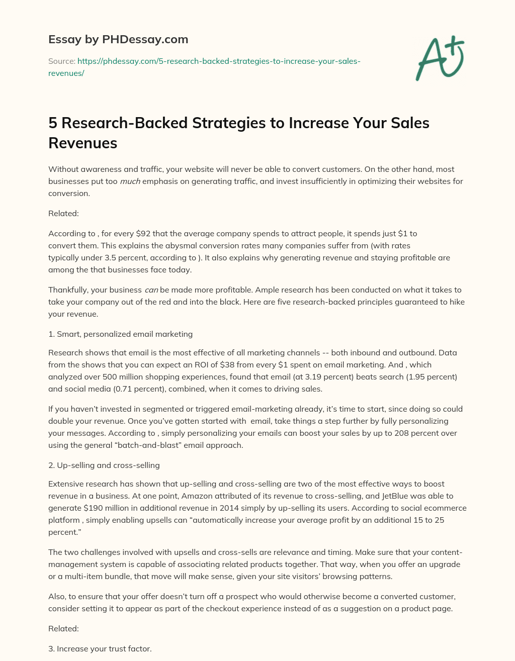 5 Research-Backed Strategies to Increase Your Sales Revenues essay