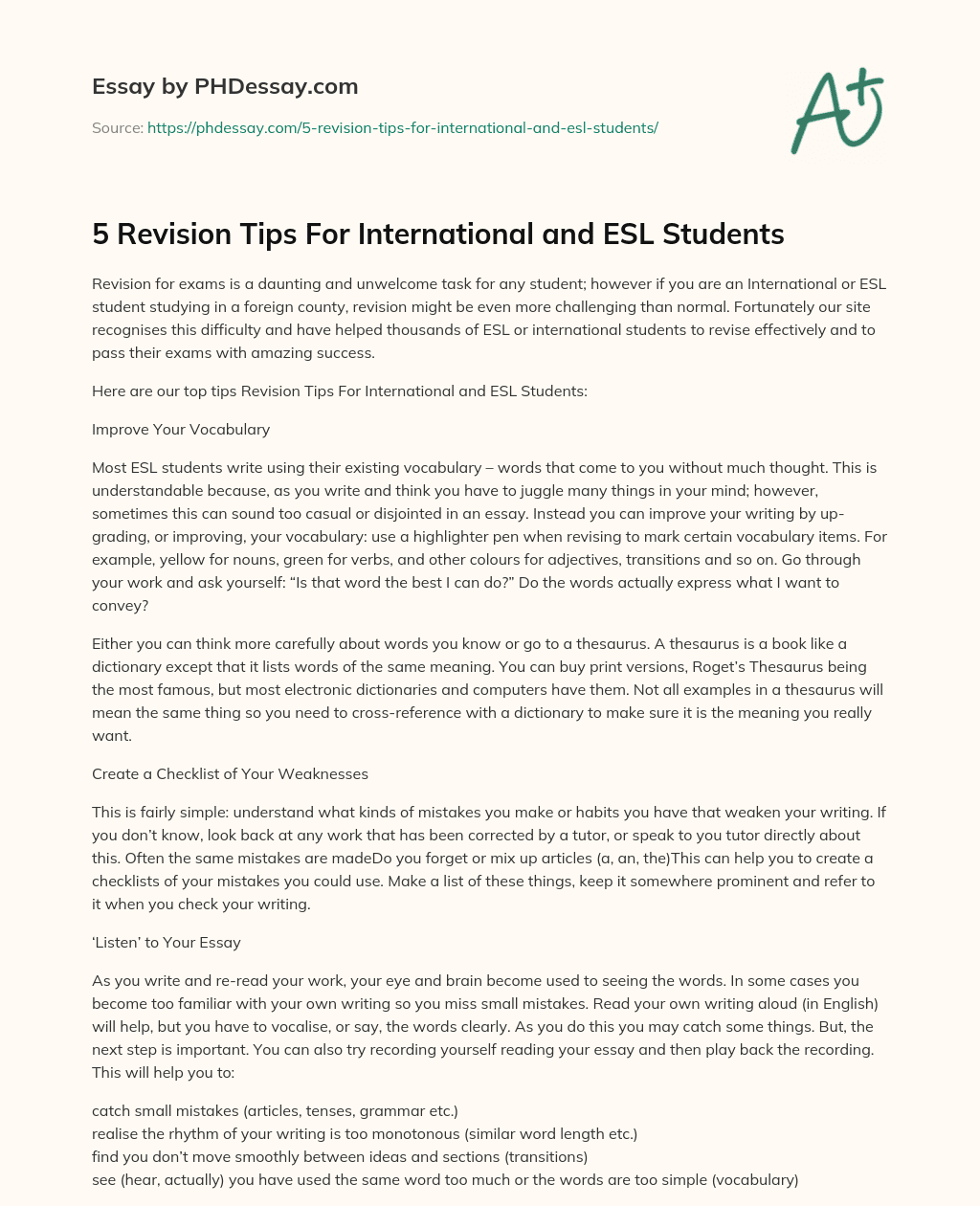 5 Revision Tips For International and ESL Students essay