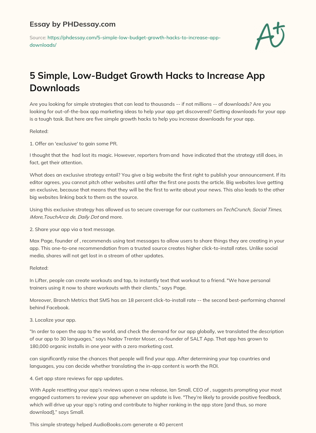 5 Simple, Low-Budget Growth Hacks to Increase App Downloads essay
