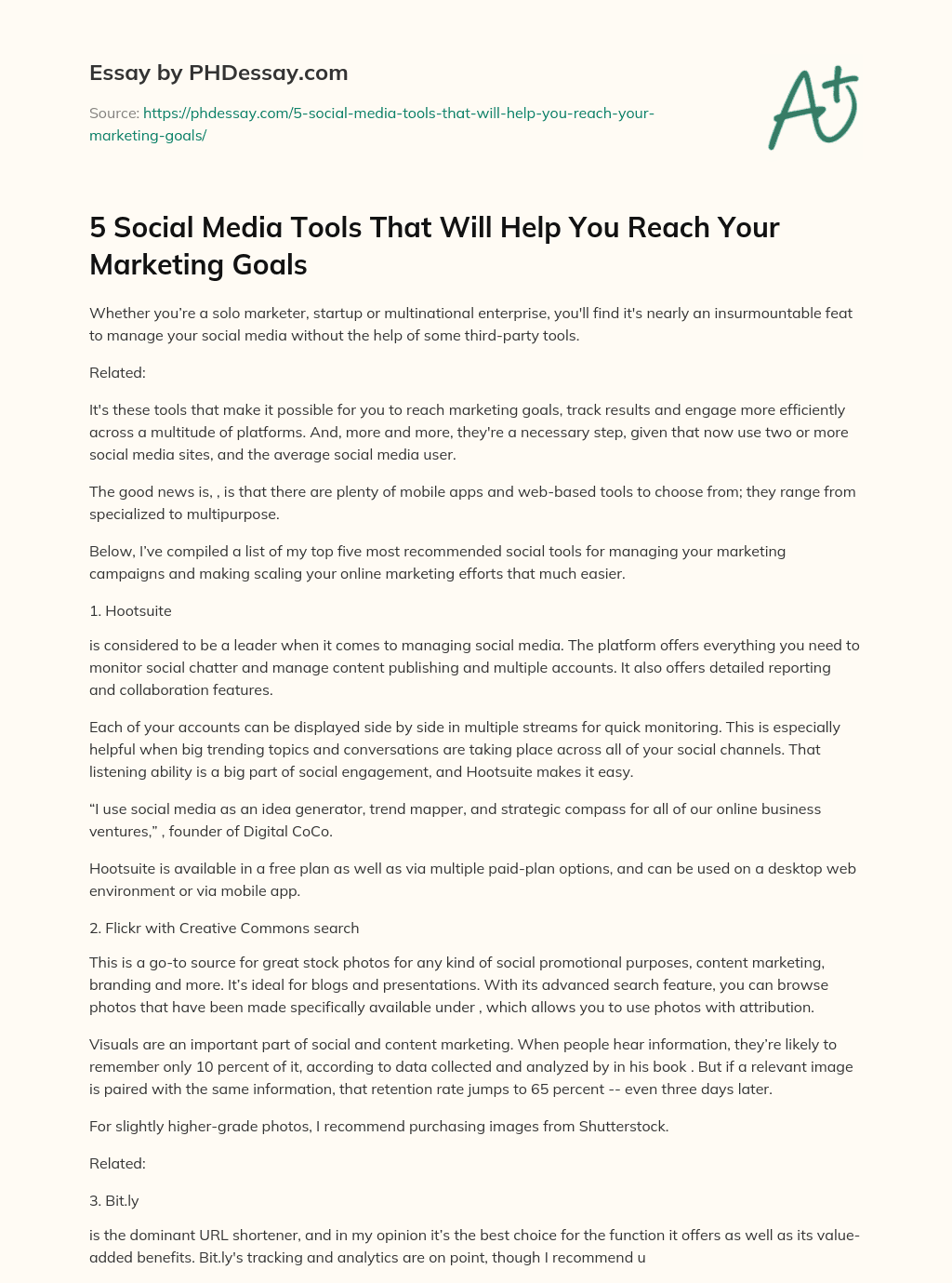 5 Social Media Tools That Will Help You Reach Your Marketing Goals essay