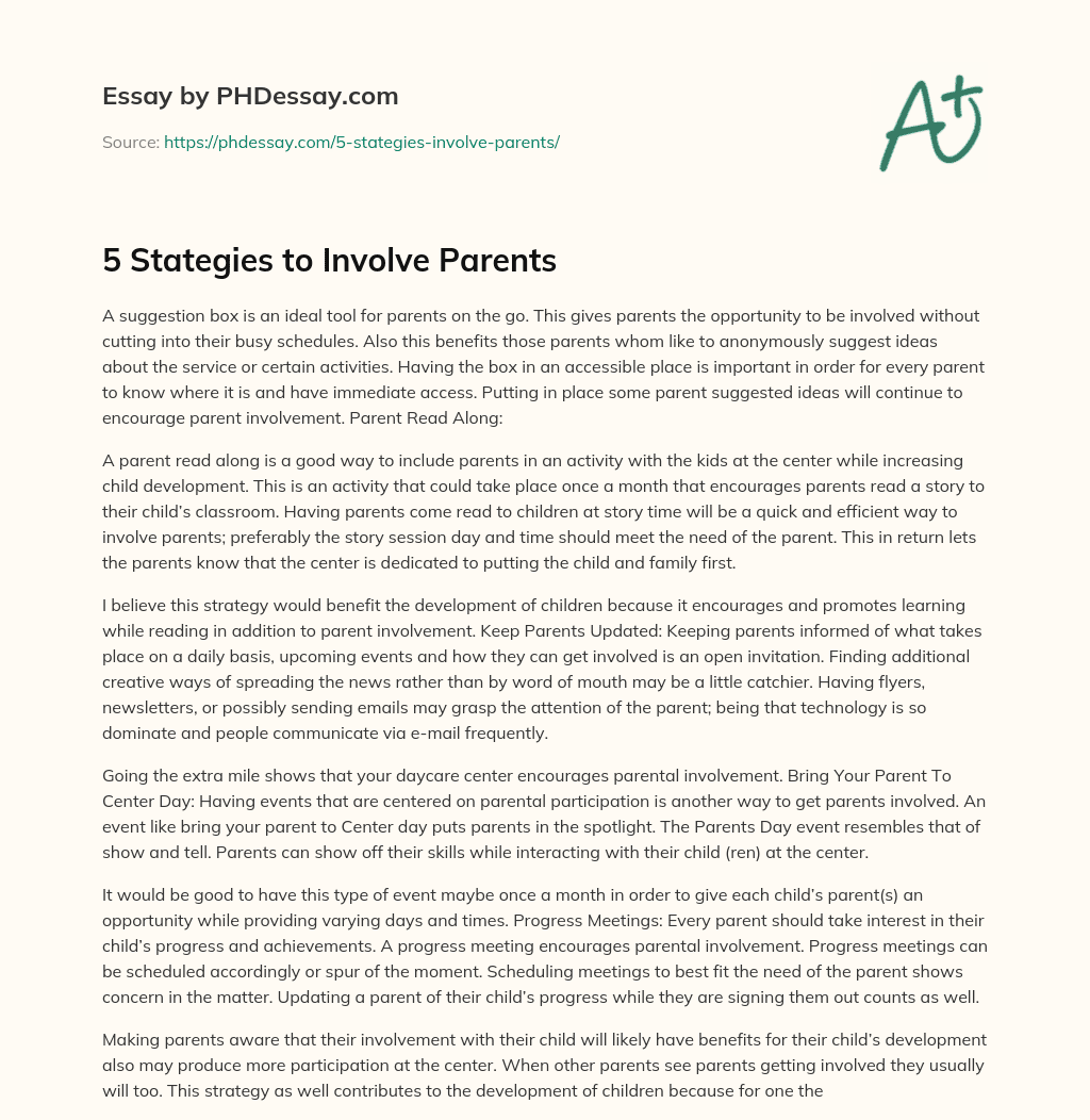 5 Stategies to Involve Parents essay