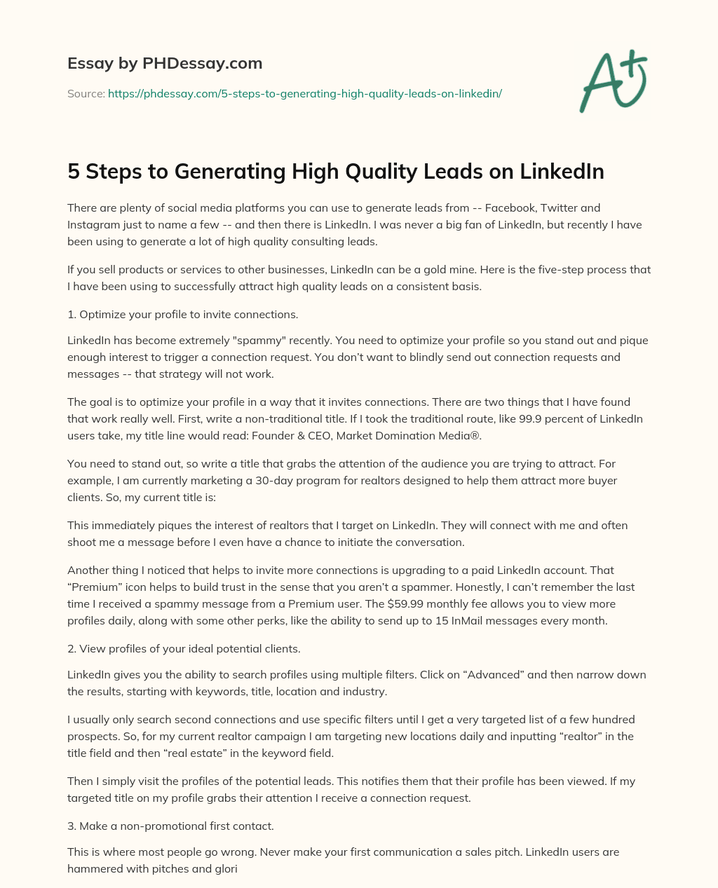 5 Steps to Generating High Quality Leads on LinkedIn essay
