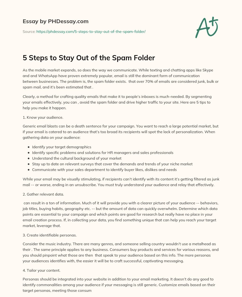 5 Steps to Stay Out of the Spam Folder essay