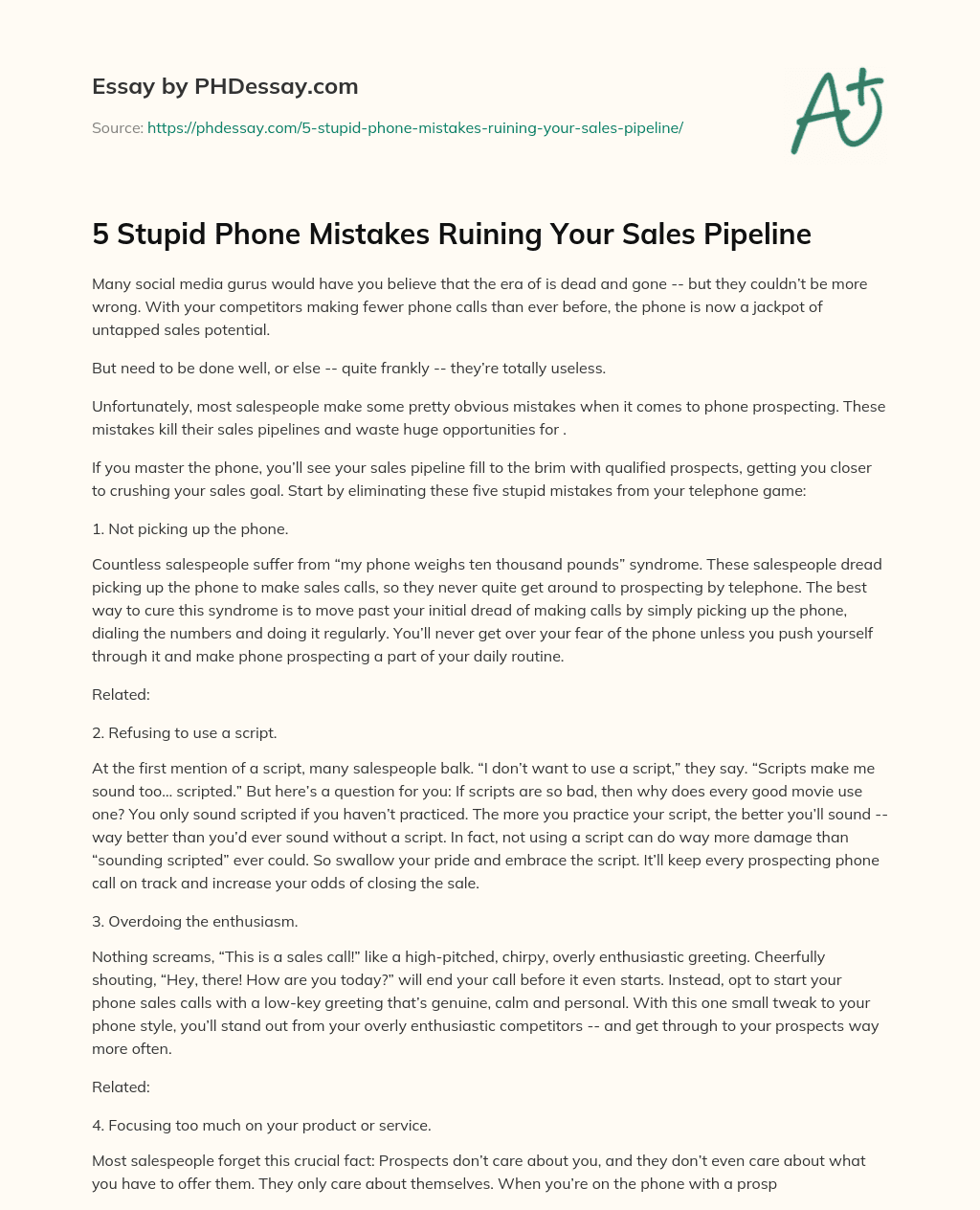 5 Stupid Phone Mistakes Ruining Your Sales Pipeline essay
