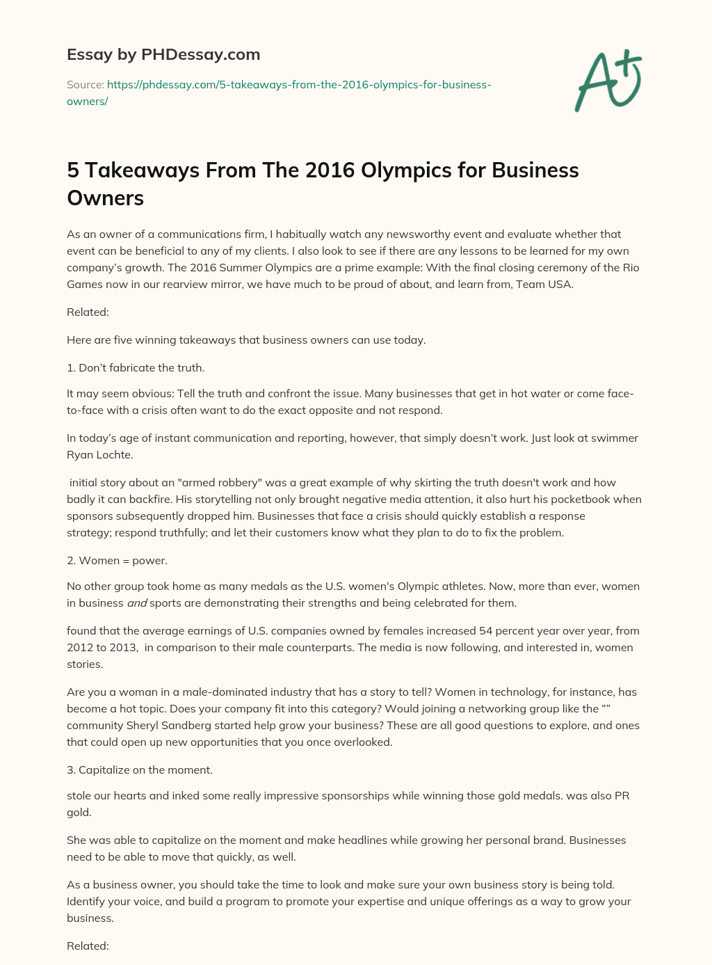 5 Takeaways From The 2016 Olympics for Business Owners essay