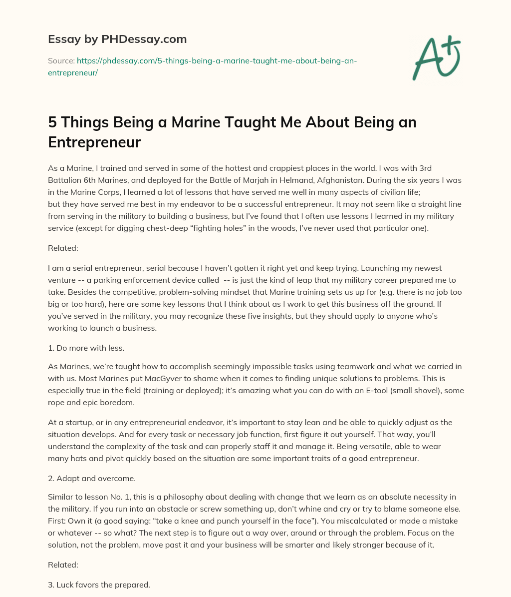 5 Things Being a Marine Taught Me About Being an Entrepreneur essay