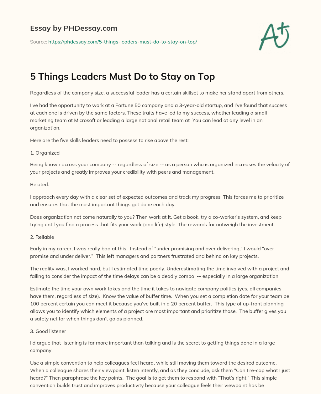 5 Things Leaders Must Do to Stay on Top essay