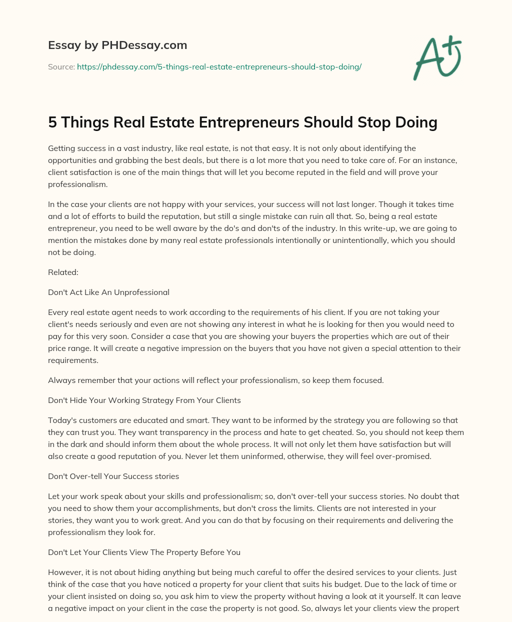 5 Things Real Estate Entrepreneurs Should Stop Doing essay