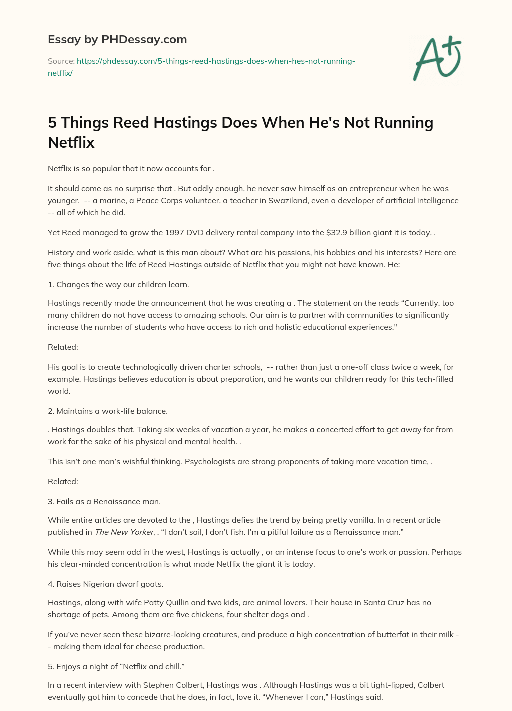 5 Things Reed Hastings Does When He’s Not Running Netflix essay