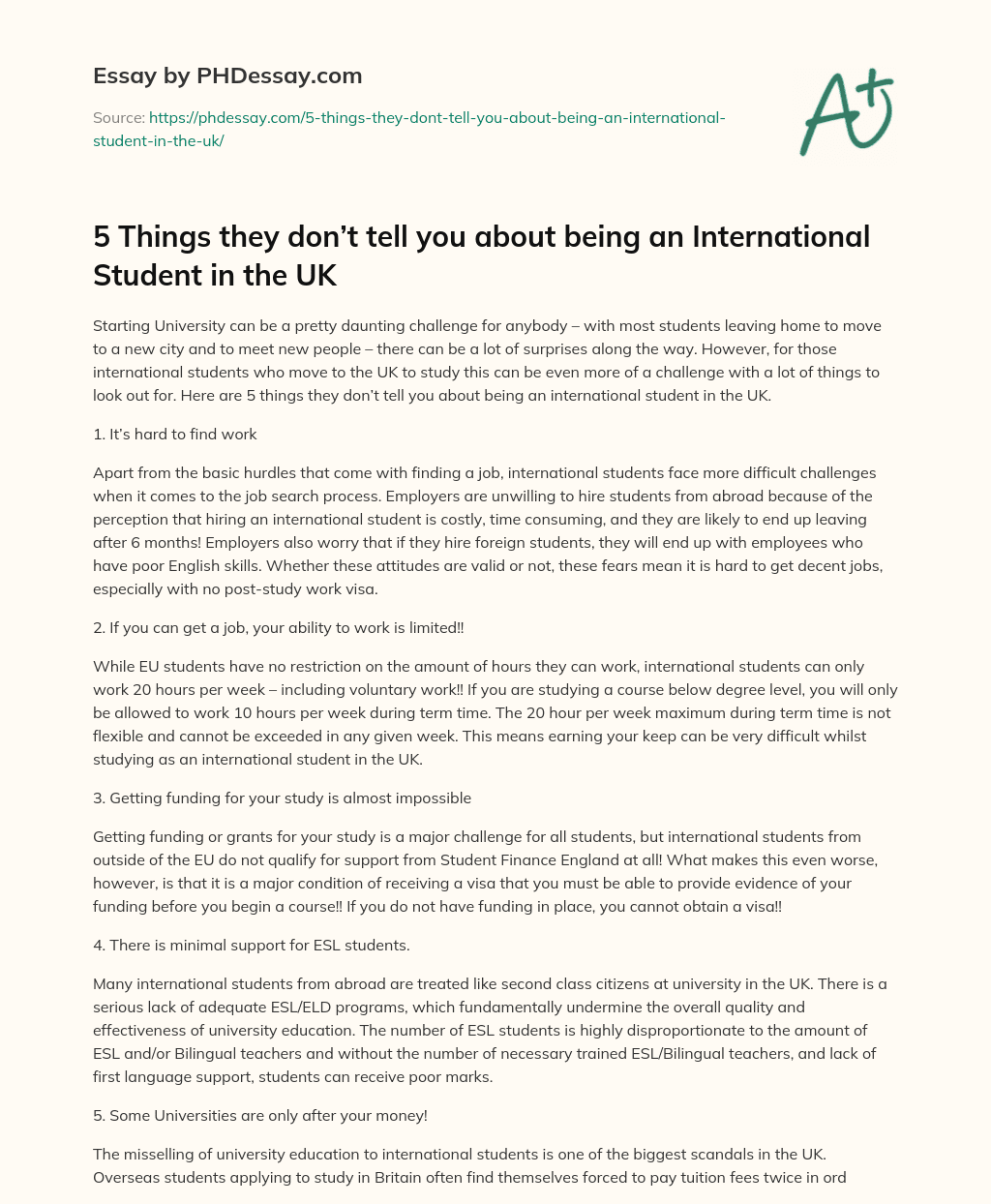 5 Things they don’t tell you about being an International Student in the UK essay