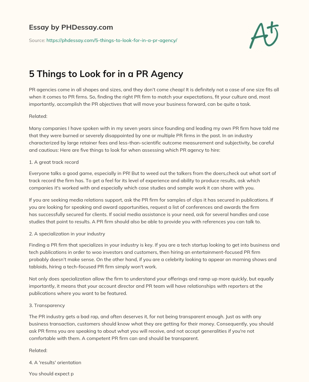 5 Things to Look for in a PR Agency essay