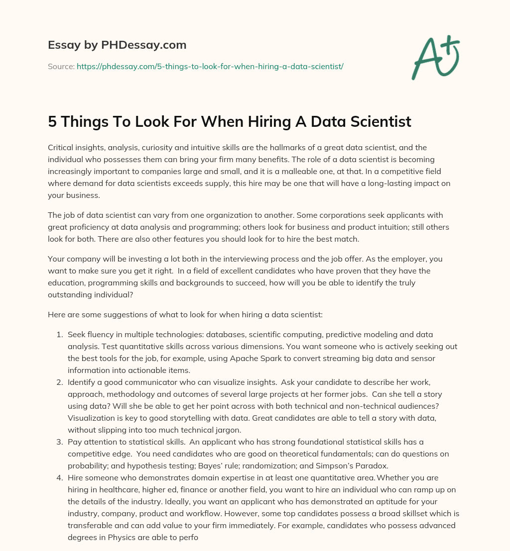 5 Things To Look For When Hiring A Data Scientist essay
