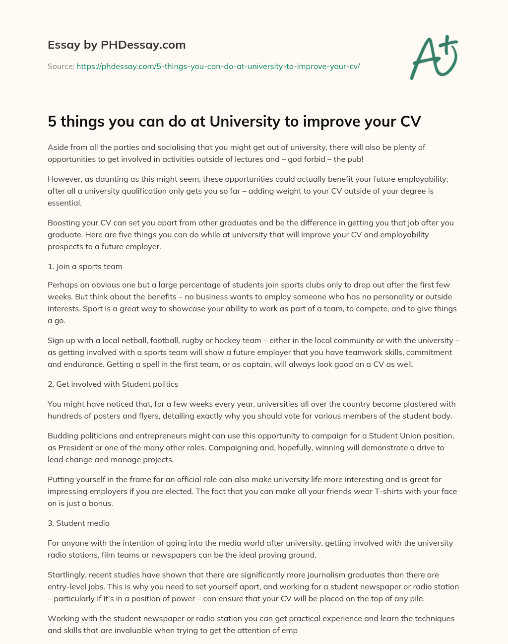 5 things you can do at University to improve your CV essay