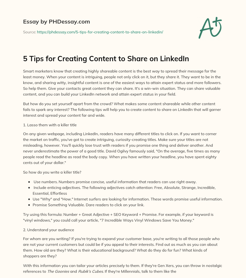 5 Tips for Creating Content to Share on LinkedIn essay