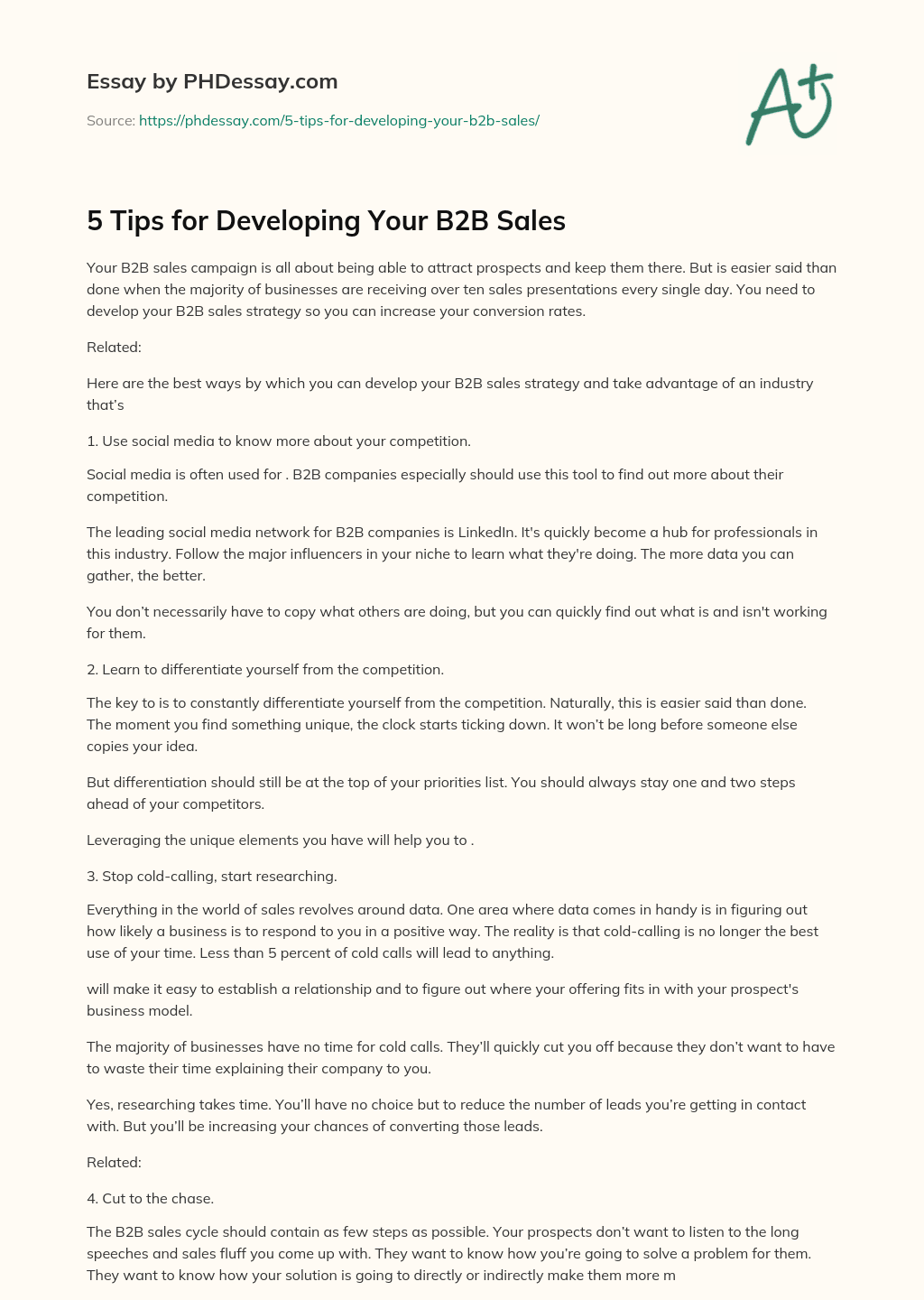 5 Tips for Developing Your B2B Sales essay