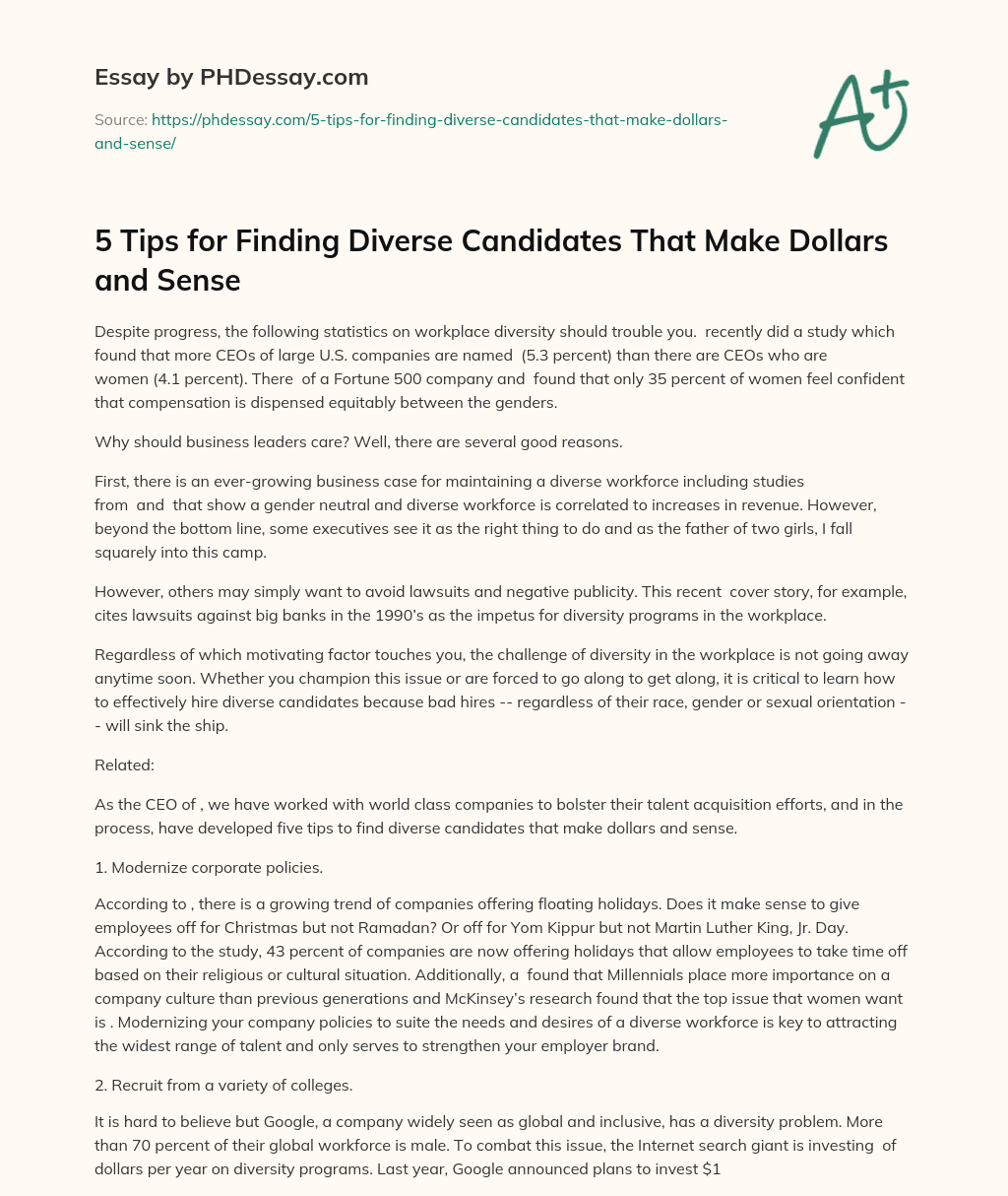 5 Tips for Finding Diverse Candidates That Make Dollars and Sense essay