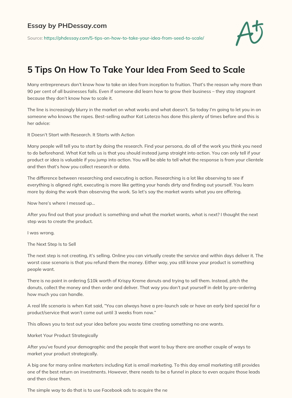 5 Tips On How To Take Your Idea From Seed to Scale essay