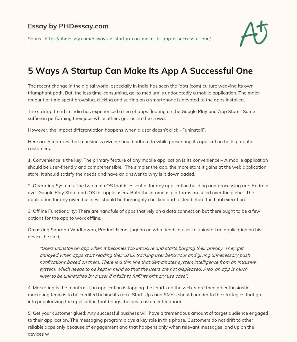 5 Ways A Startup Can Make Its App A Successful One essay