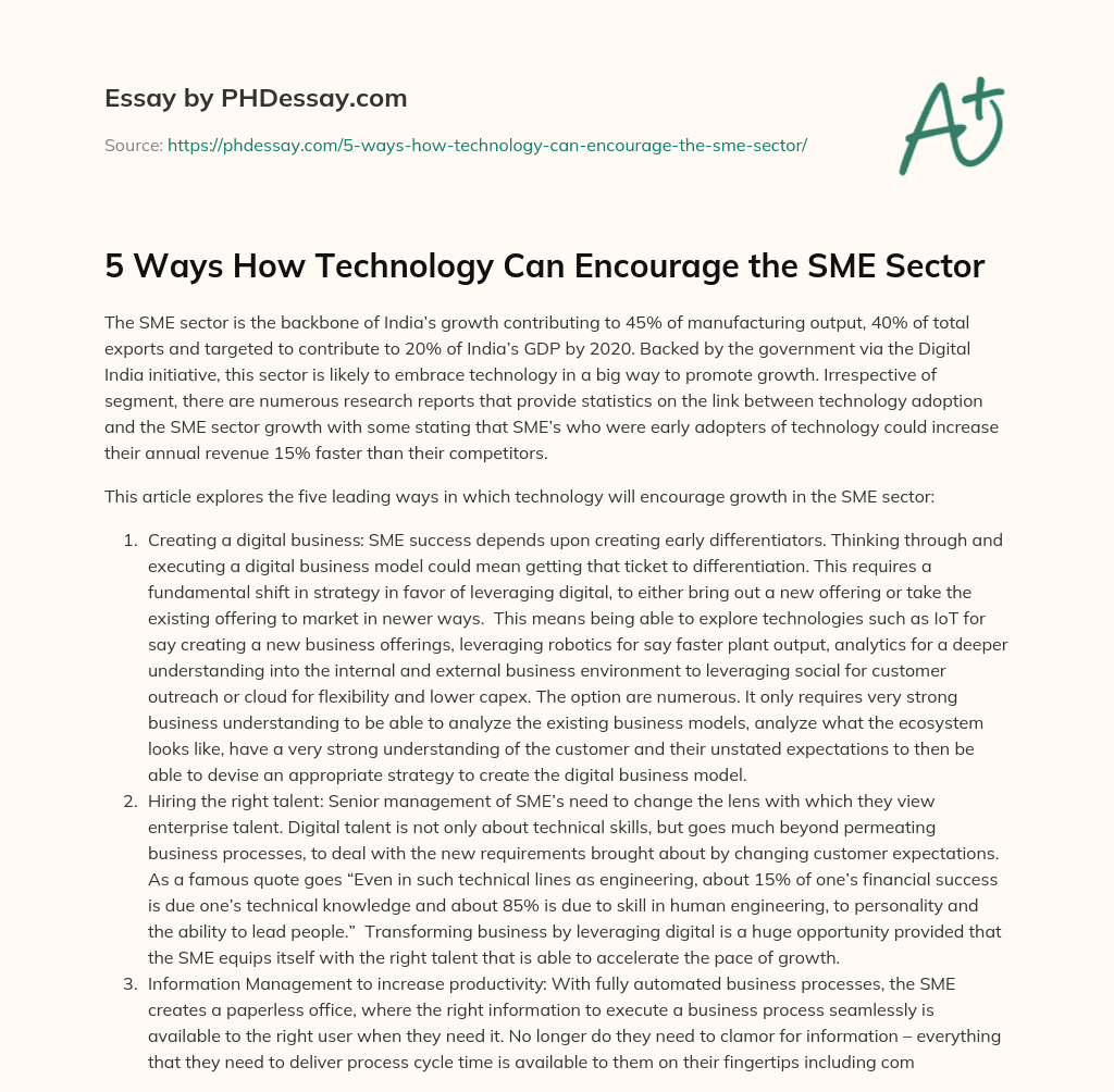 5 Ways How Technology Can Encourage the SME Sector essay