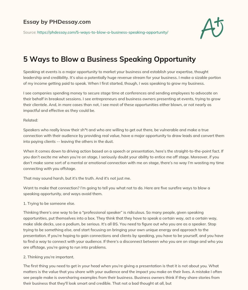 5 Ways to Blow a Business Speaking Opportunity essay