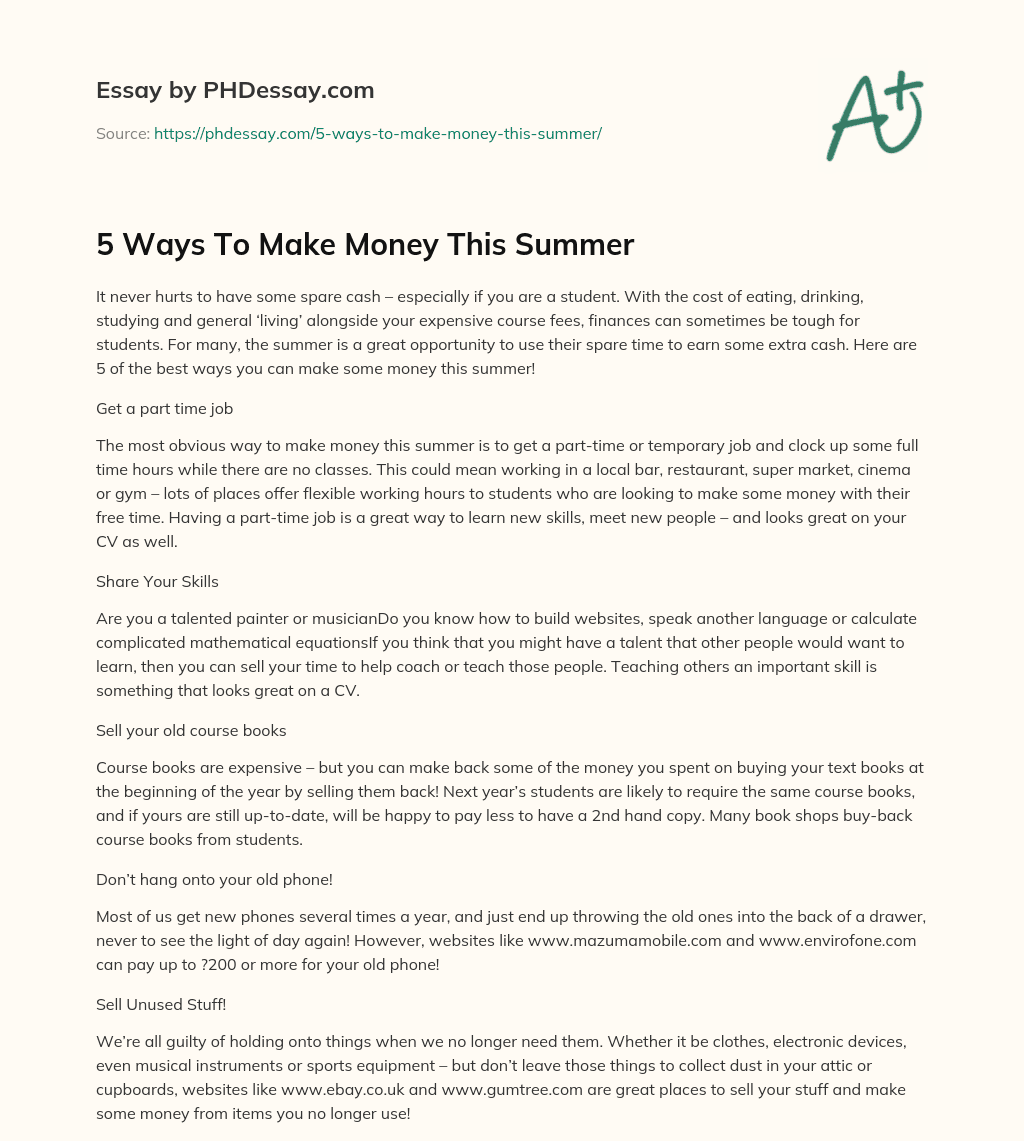 5 Ways To Make Money This Summer essay