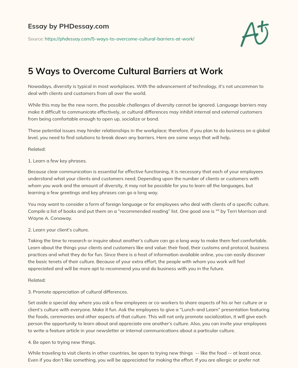 5 Ways to Overcome Cultural Barriers at Work essay