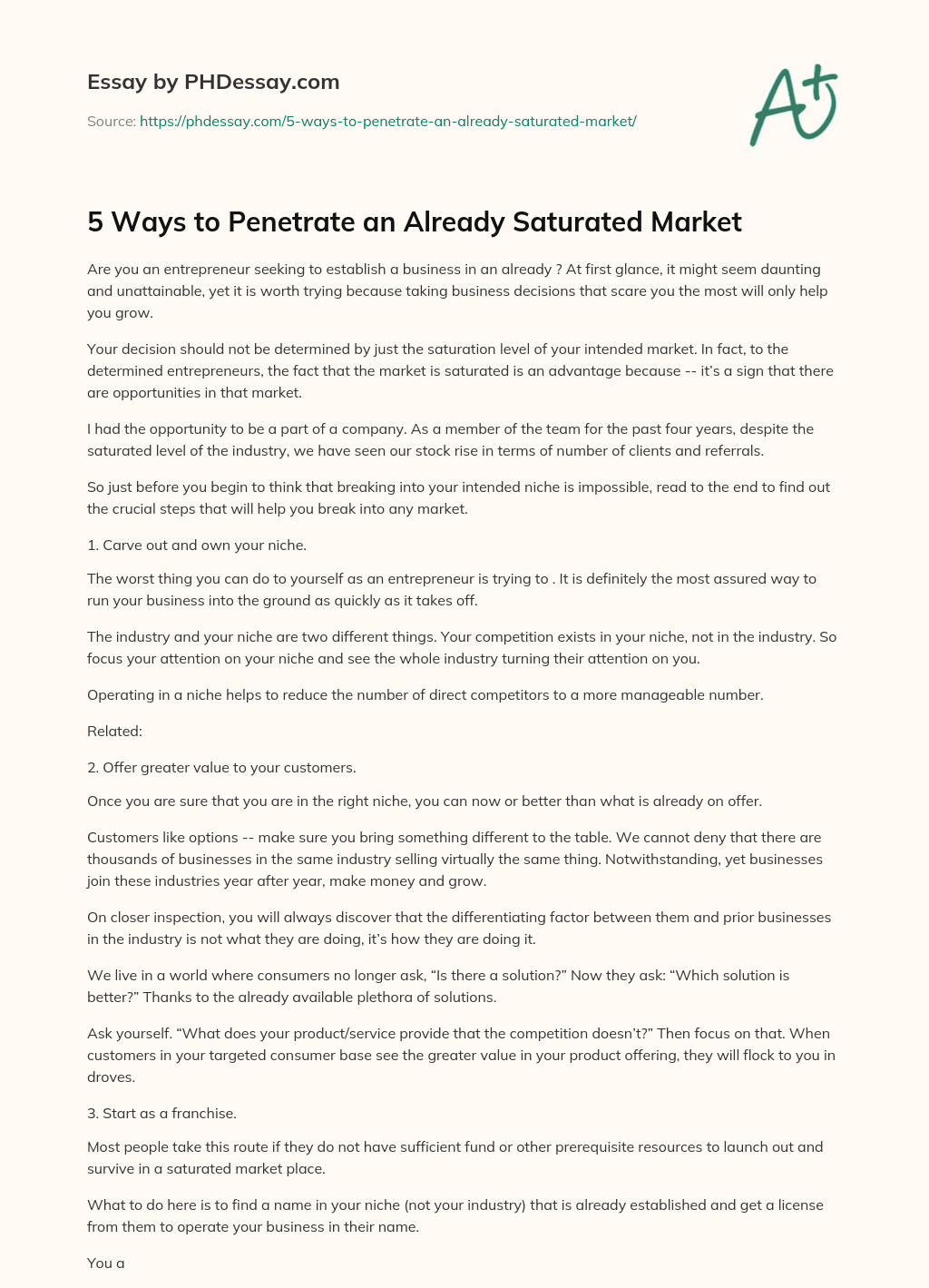 5 Ways to Penetrate an Already Saturated Market essay