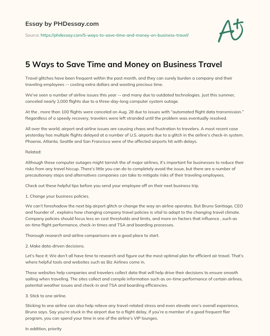 5 Ways to Save Time and Money on Business Travel essay
