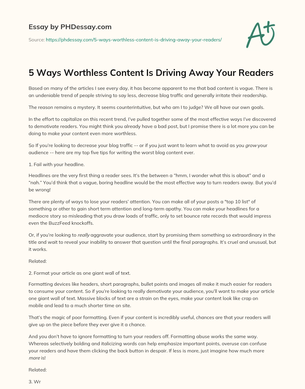 5 Ways Worthless Content Is Driving Away Your Readers essay
