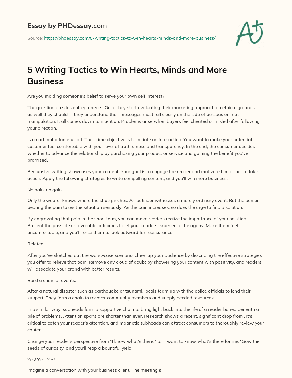 5 Writing Tactics to Win Hearts, Minds and More Business essay