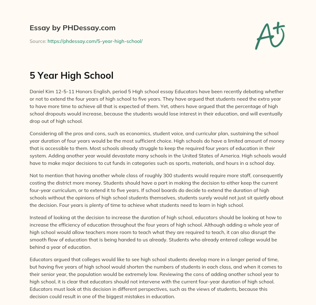 5 Year High School essay