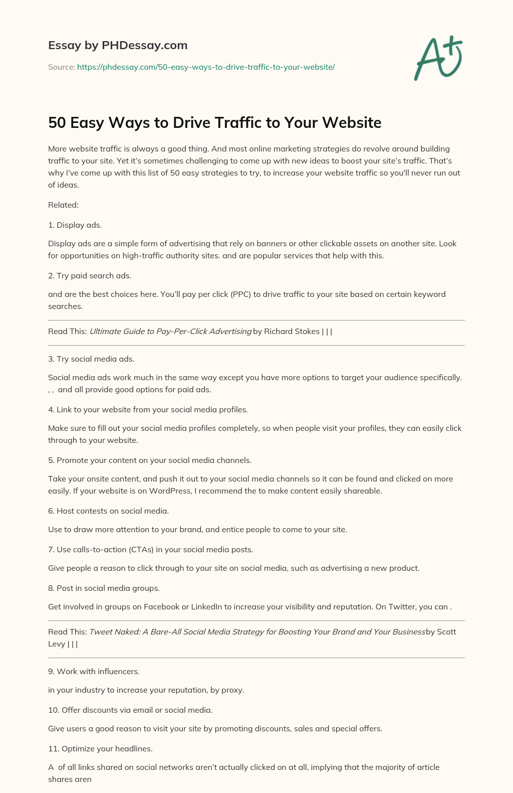 50 Easy Ways to Drive Traffic to Your Website essay