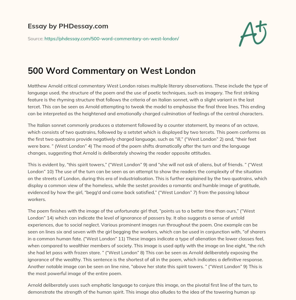 500 Word Commentary on West London essay