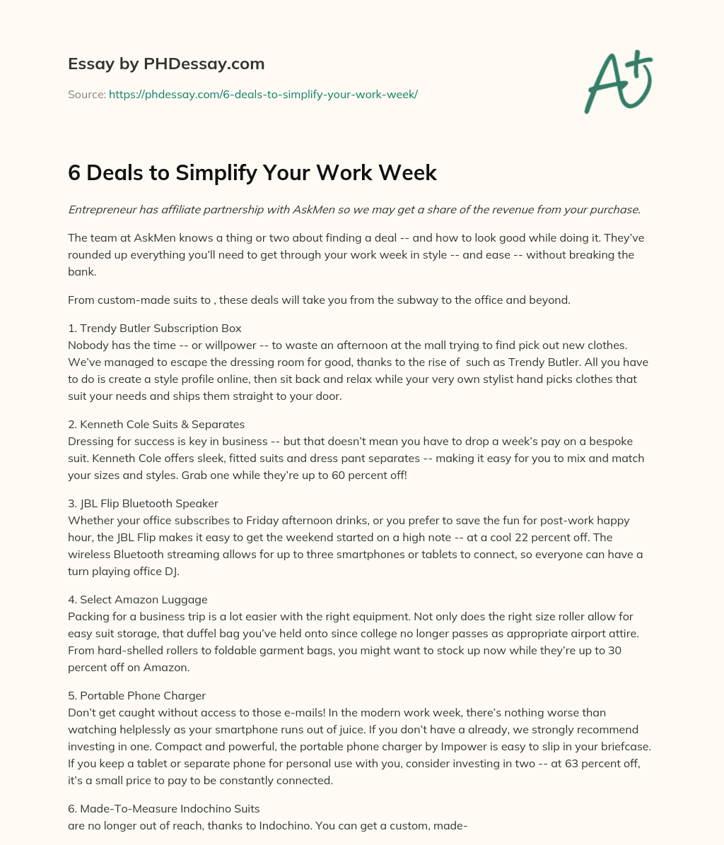 6 Deals to Simplify Your Work Week essay