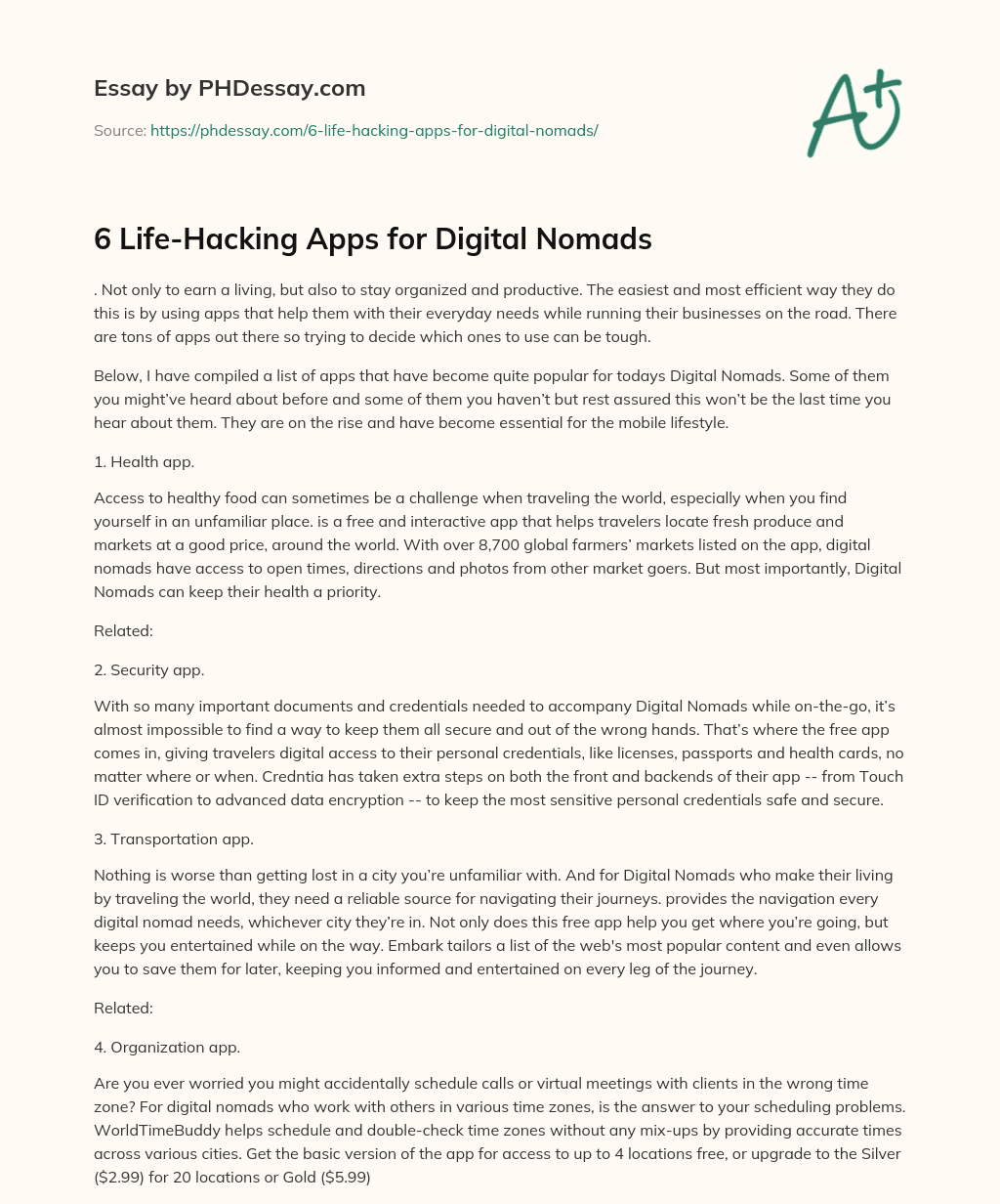 6 Life-Hacking Apps for Digital Nomads essay