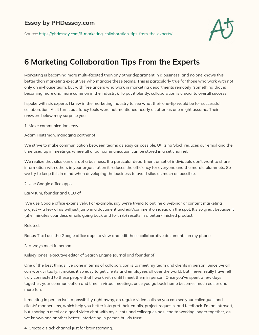 6 Marketing Collaboration Tips From the Experts essay