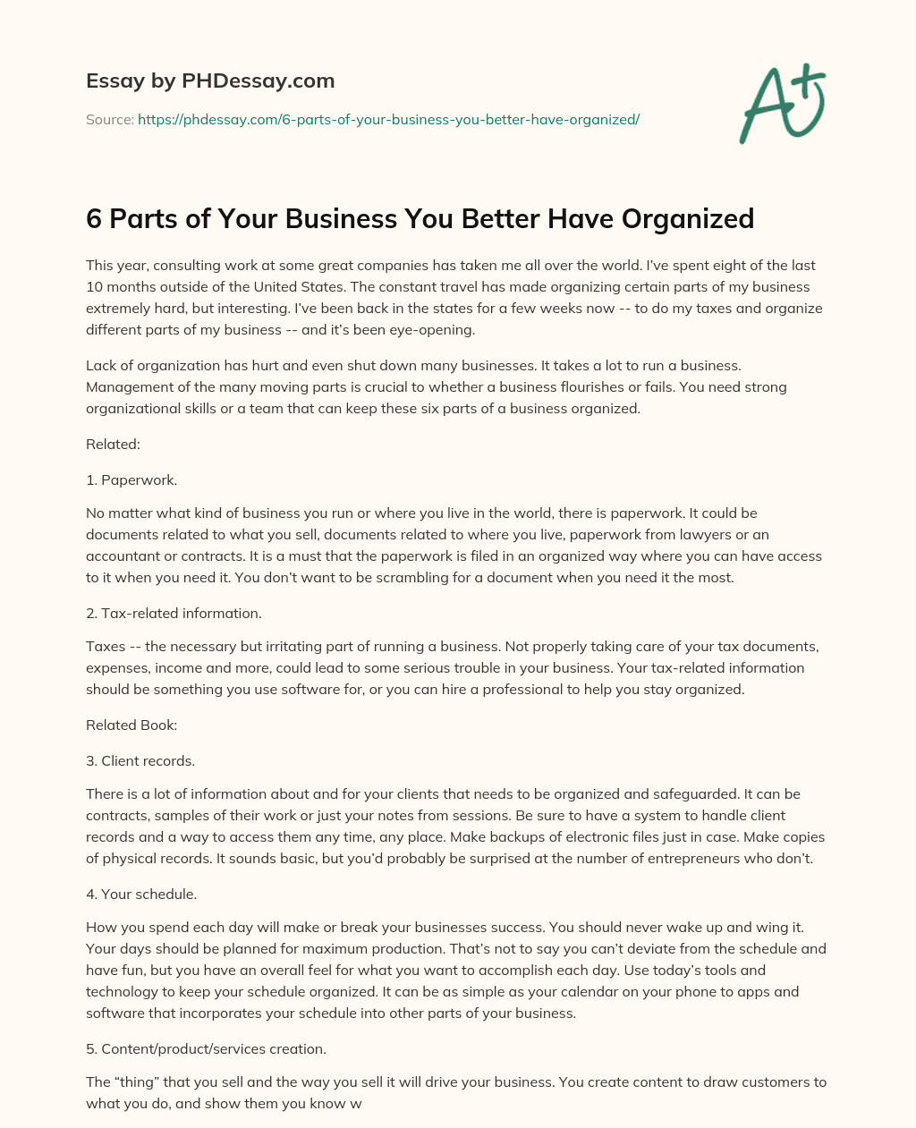 6 Parts of Your Business You Better Have Organized essay