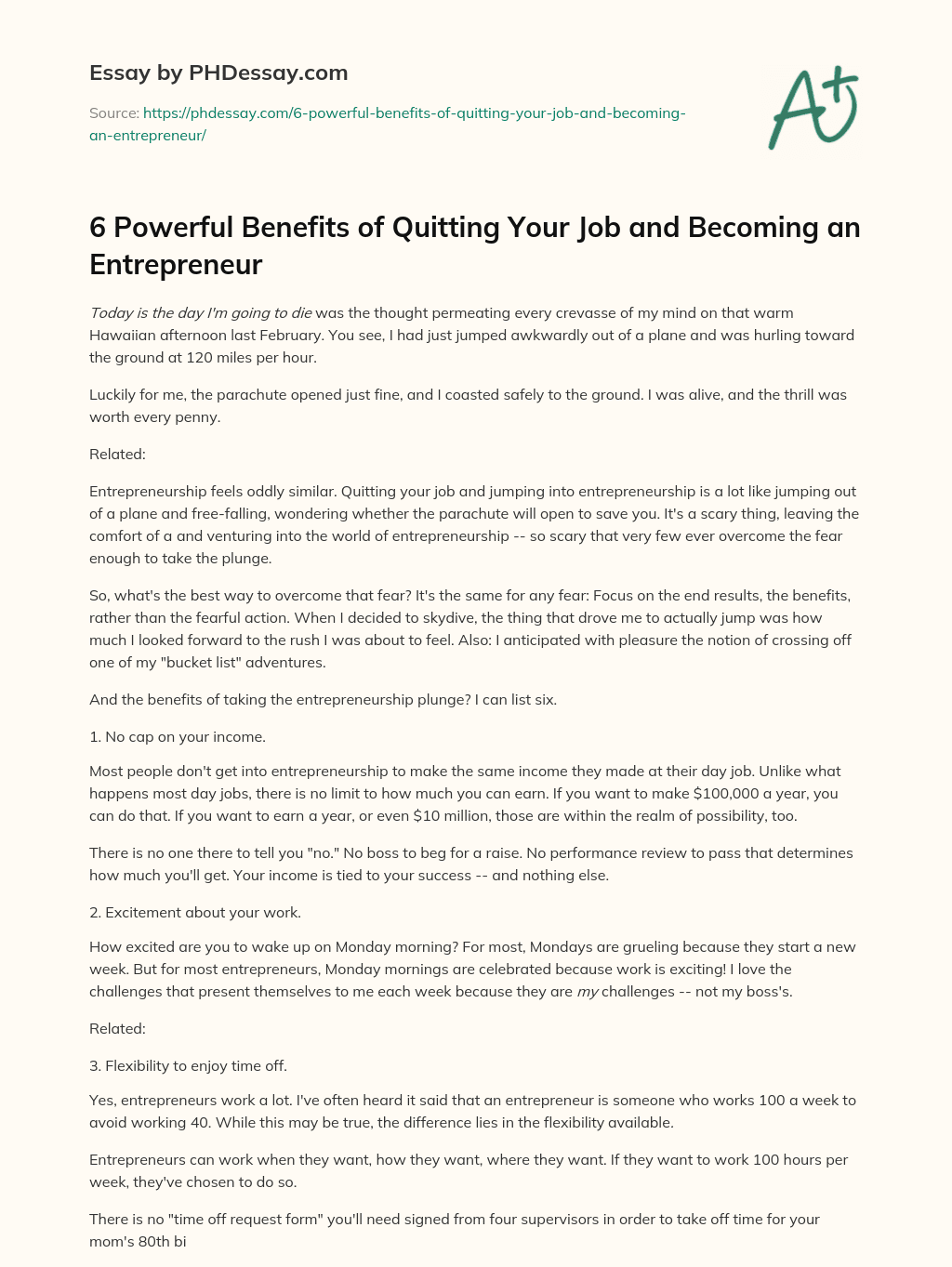 essay about quitting a job